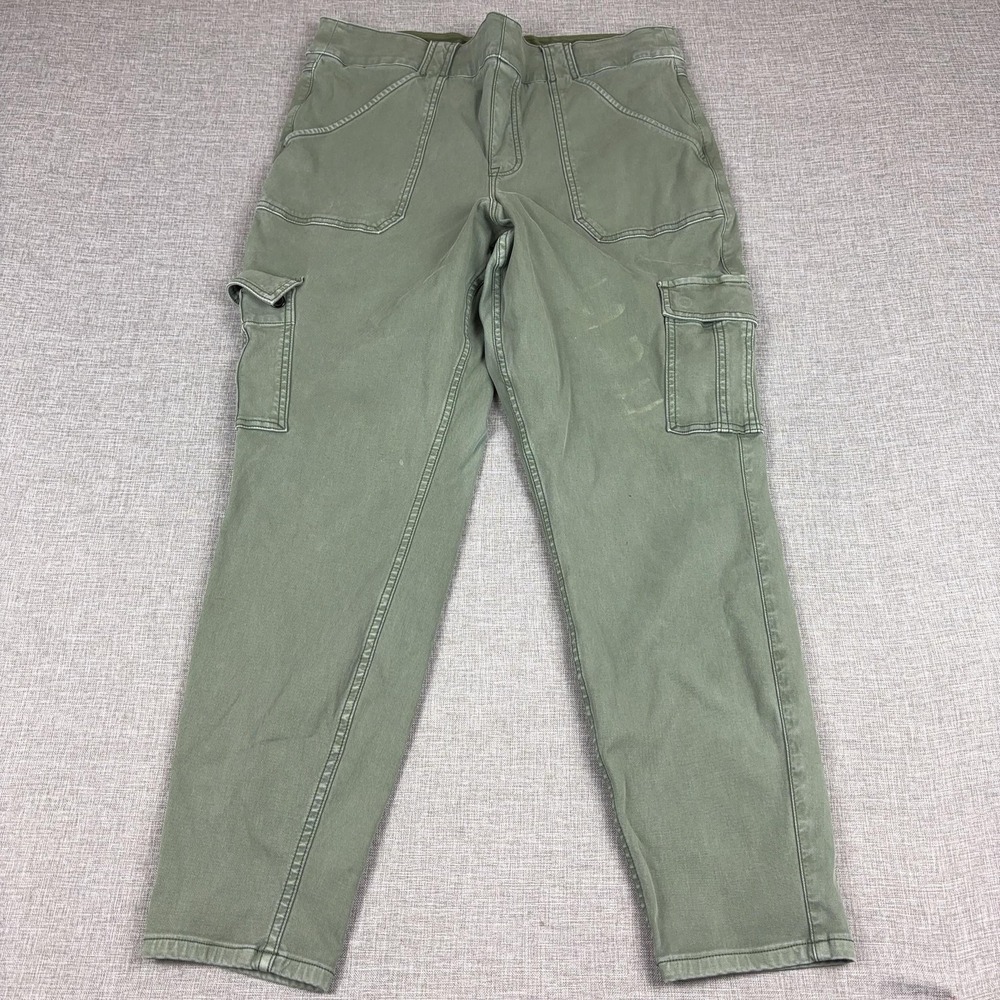Spanx Pants Womens 2X Plus Green Twill Cargo Pull On Stretch Utility Pockets